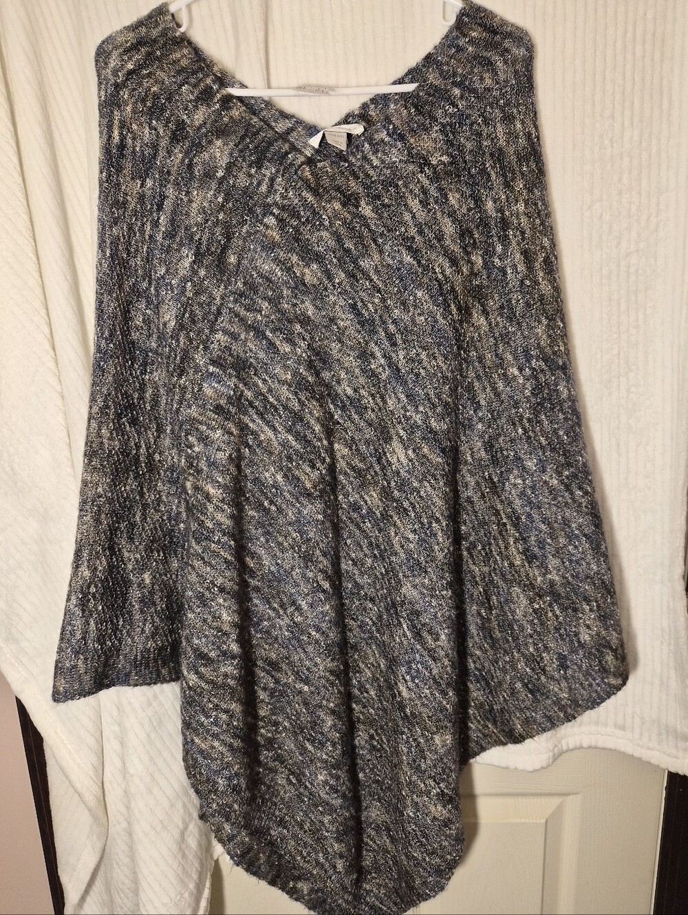 NWT Christopher & Banks Poncho Sweater Wrap One Size Navy Blue Gold Marled Knit